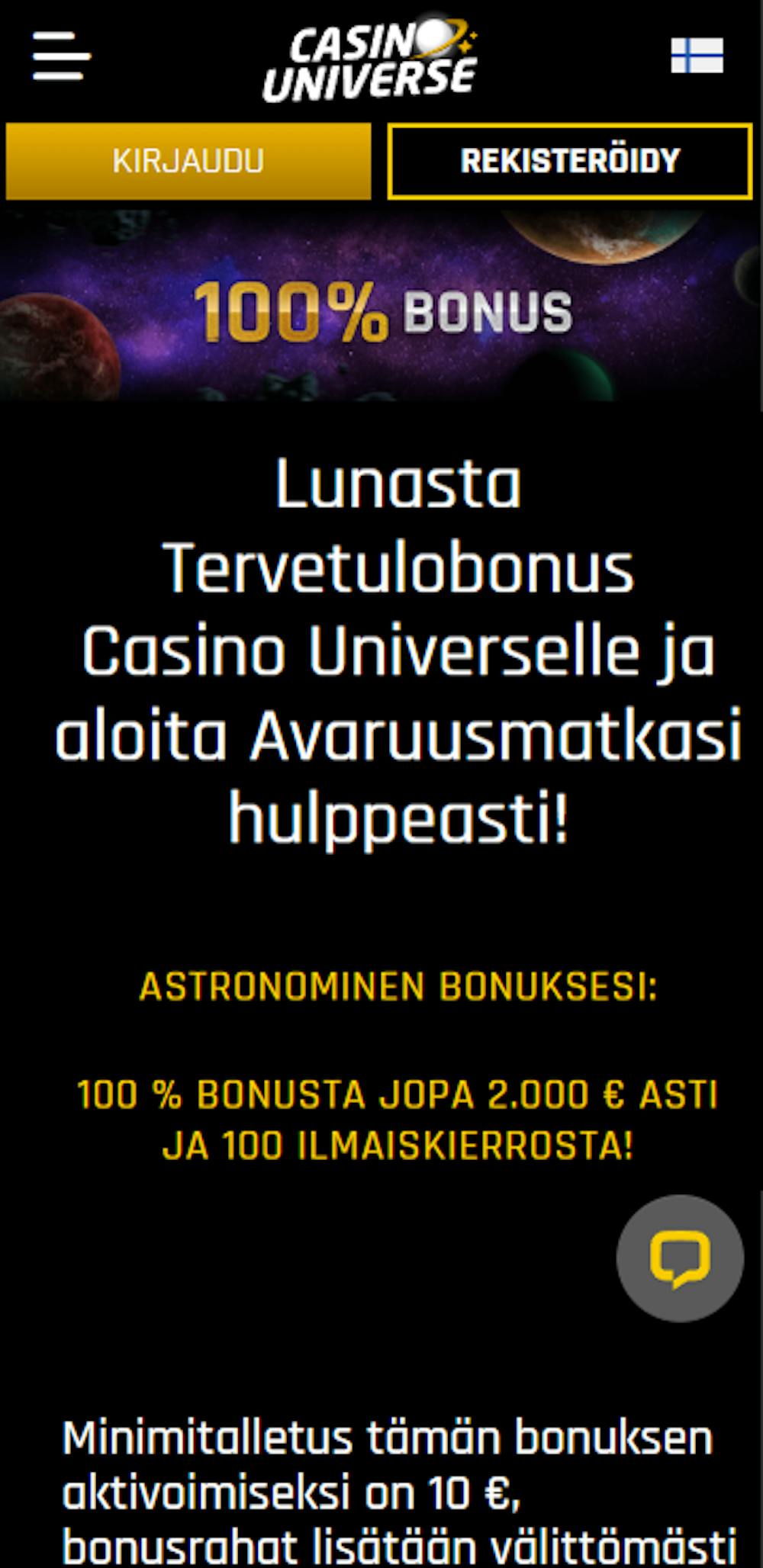 Casino Universe kasinon tervetuliaisbonus