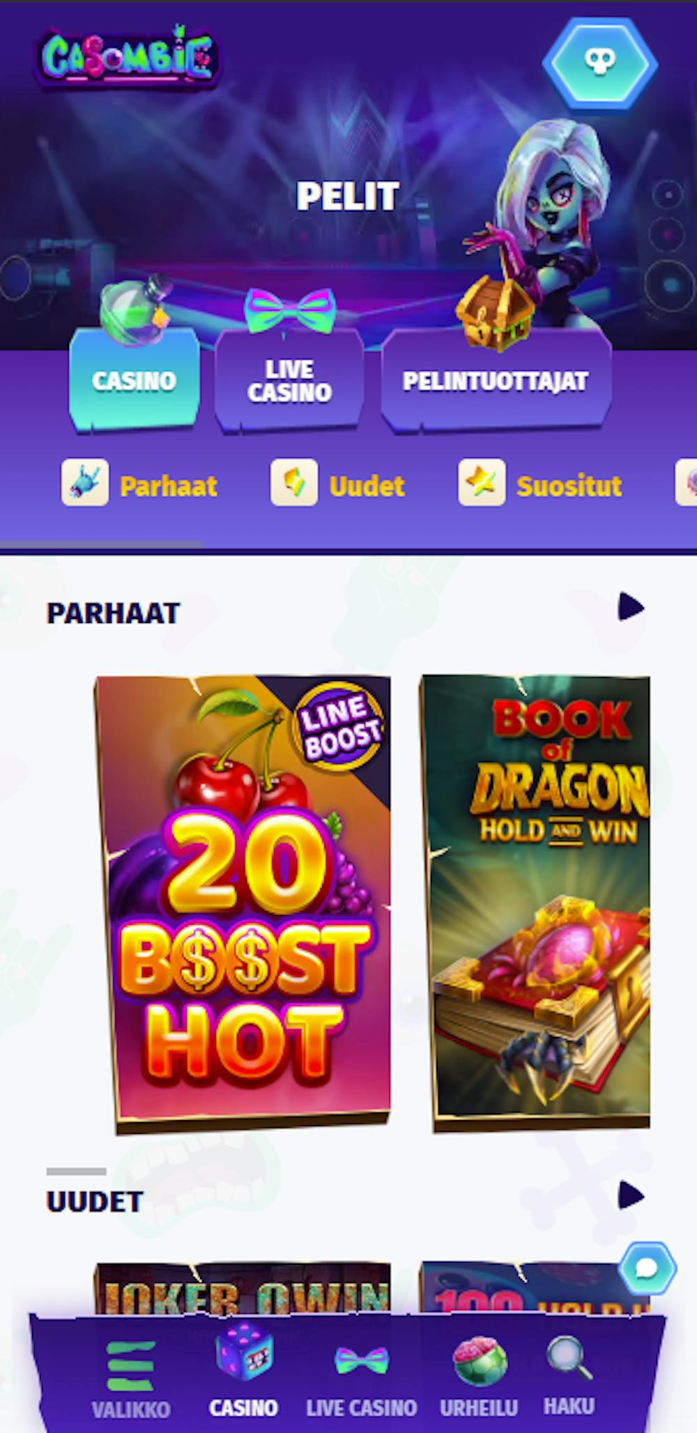 Casombie Casino nettikasinon pelivalikoimaa