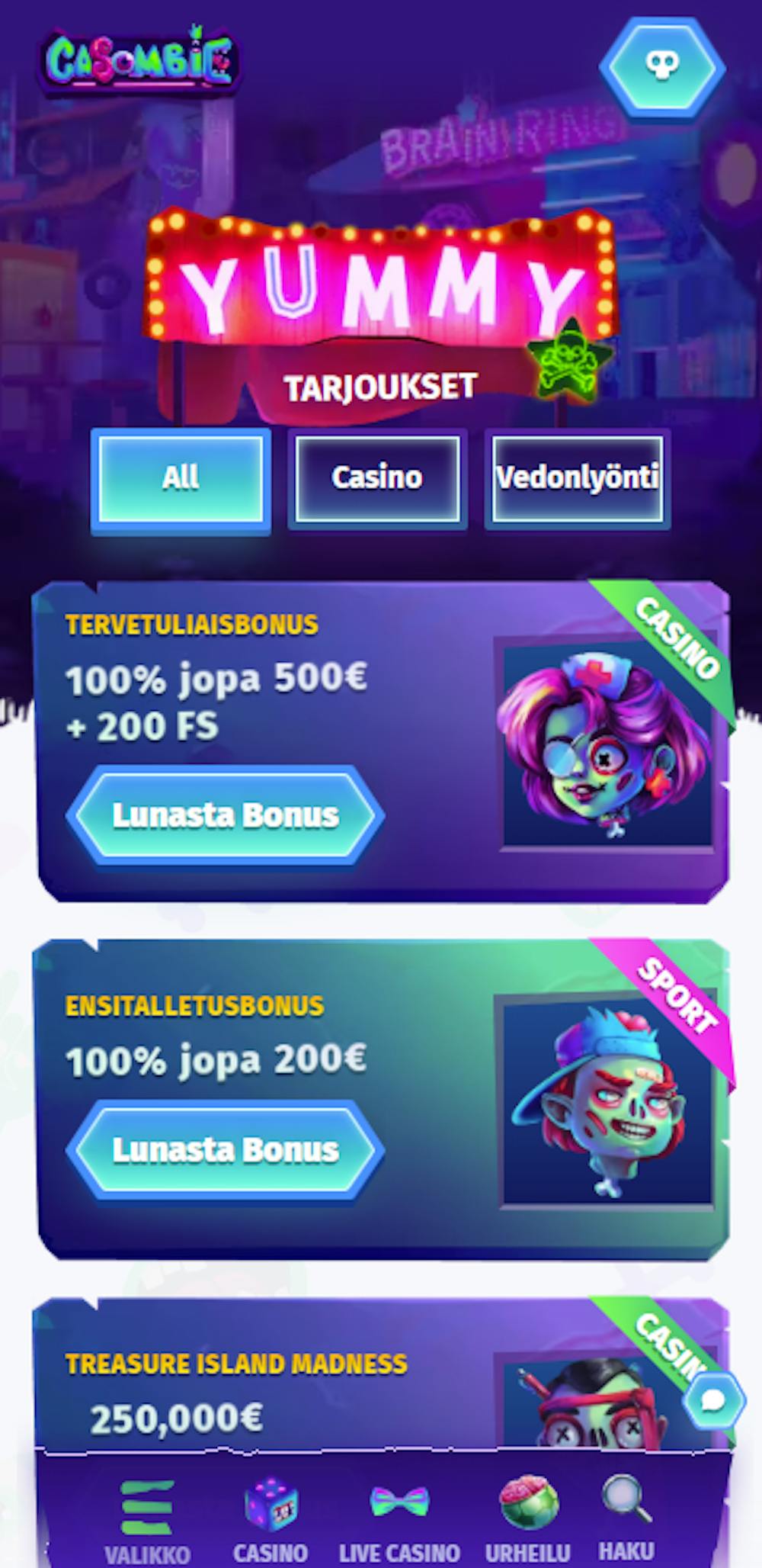 Casombie nettikasinon tervetulobonus