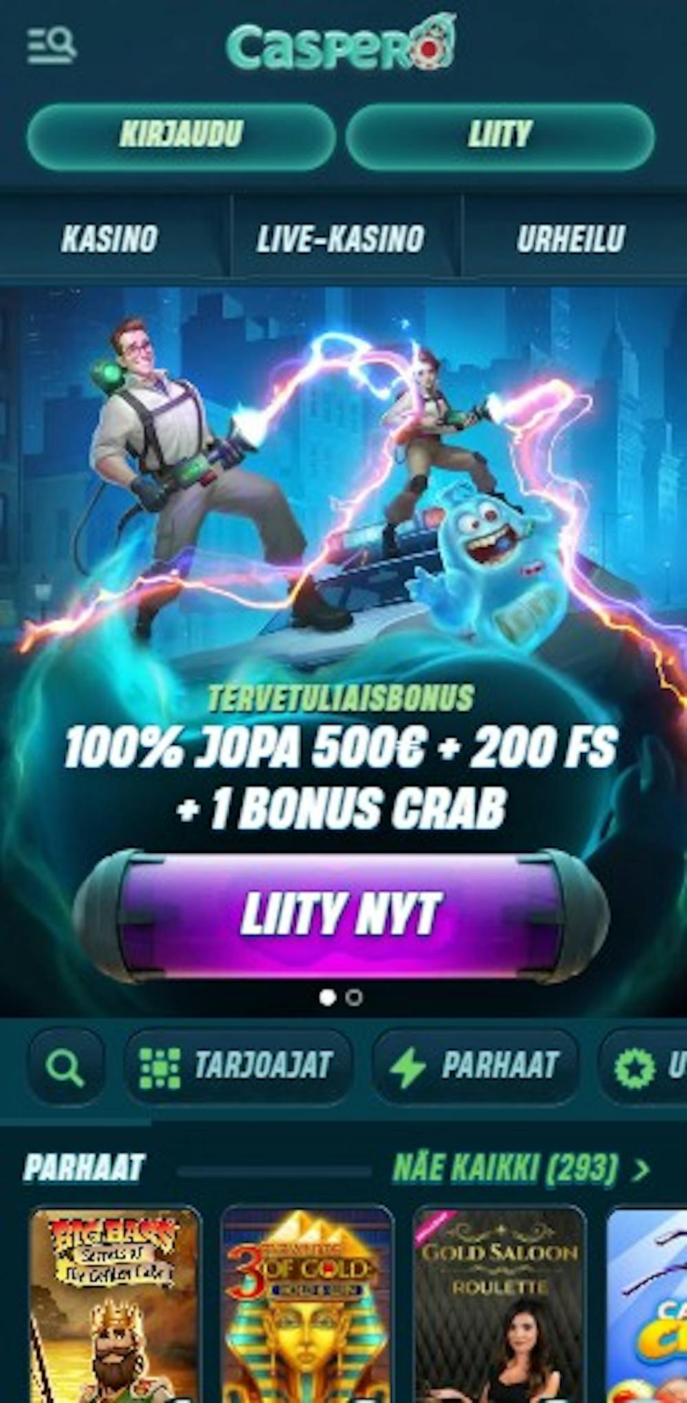 Caspero Casinon tervetuliaisbonus on 100 % 500 euroon asti ja ilmaiskierroksia.