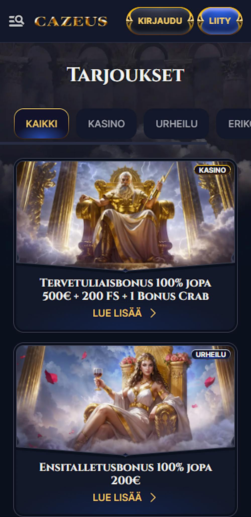 CaZeus Casinon tervetuliaisbonus