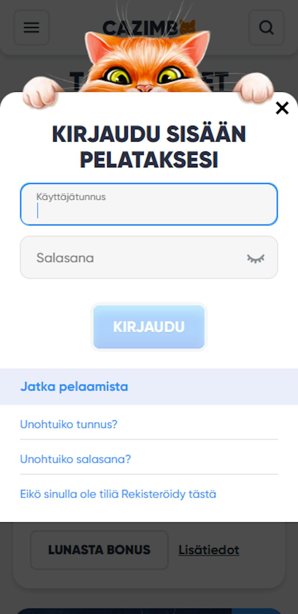 Cazimbo Casinolle rekisteröityminen