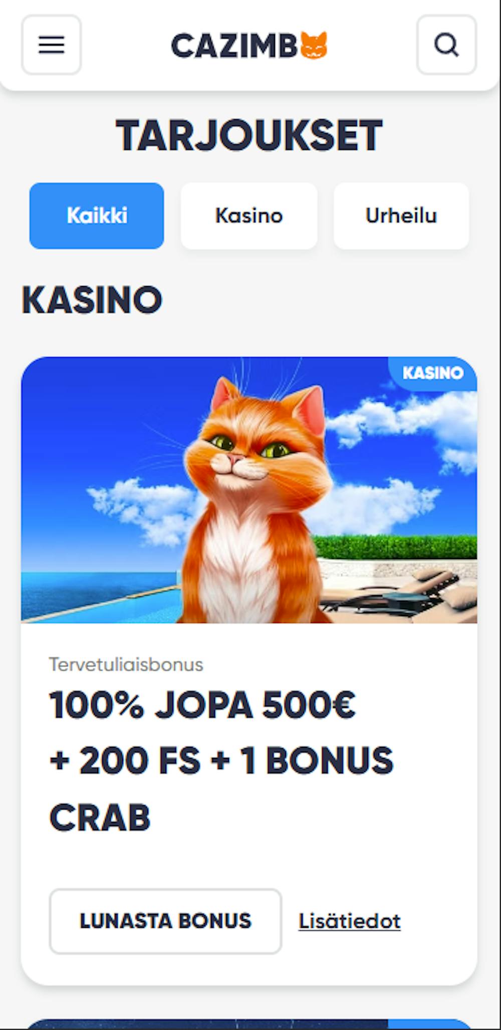 Cazimbon tervetulotarjous