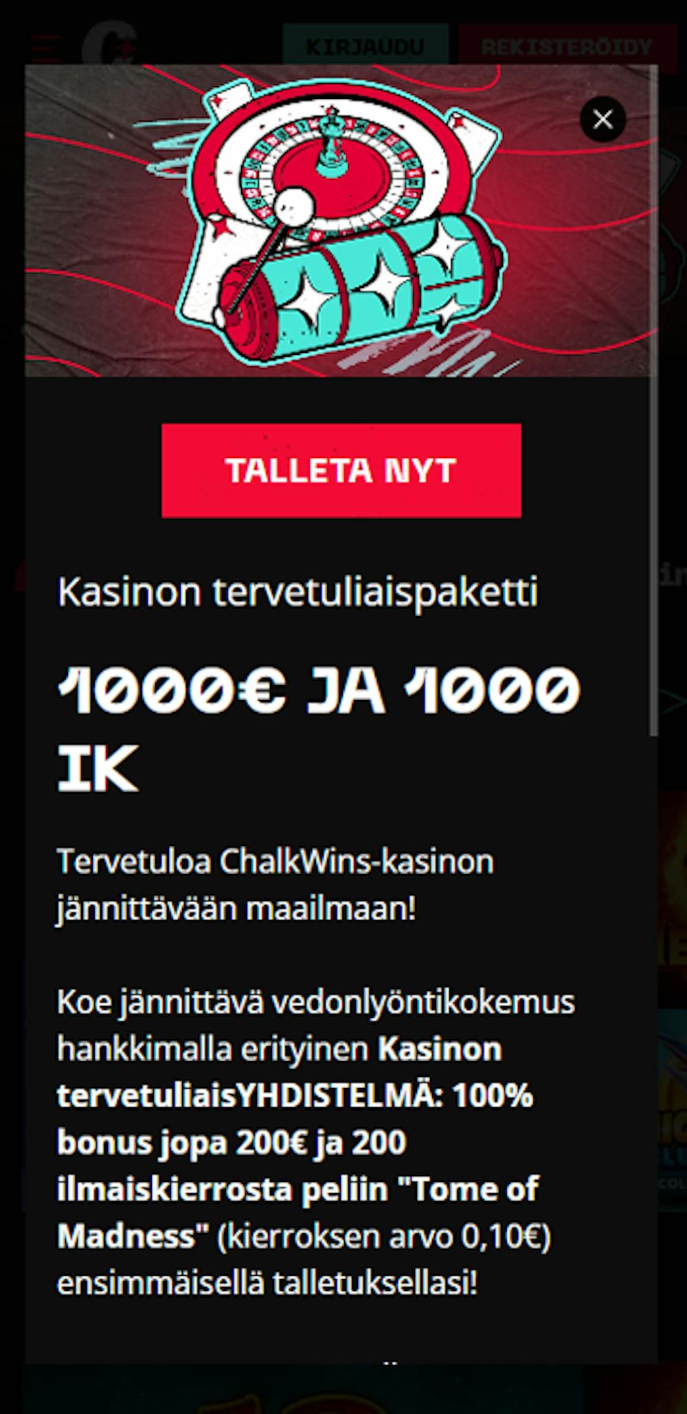 chalk wins casinon tervetuliaisbonus