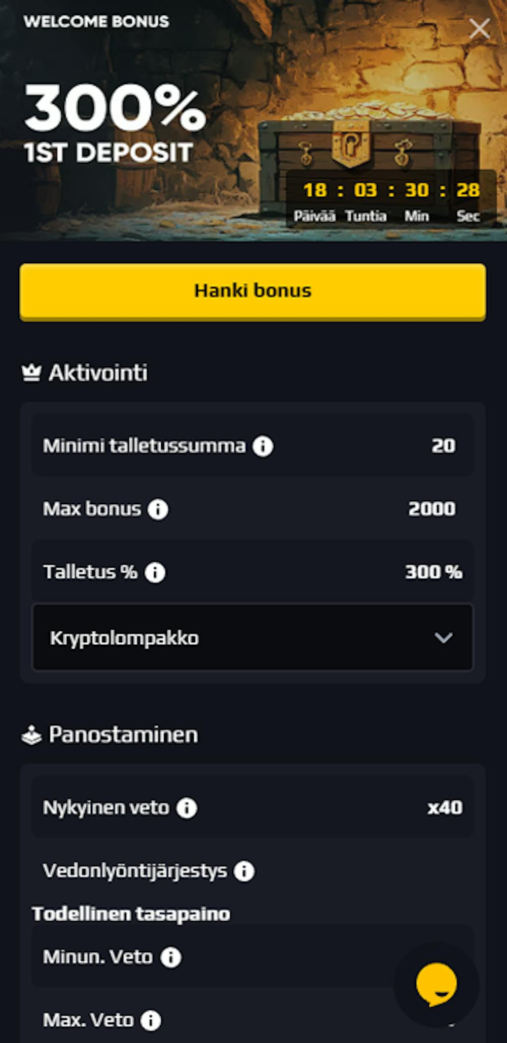 Chancer Betin Tervetuliaistarjous