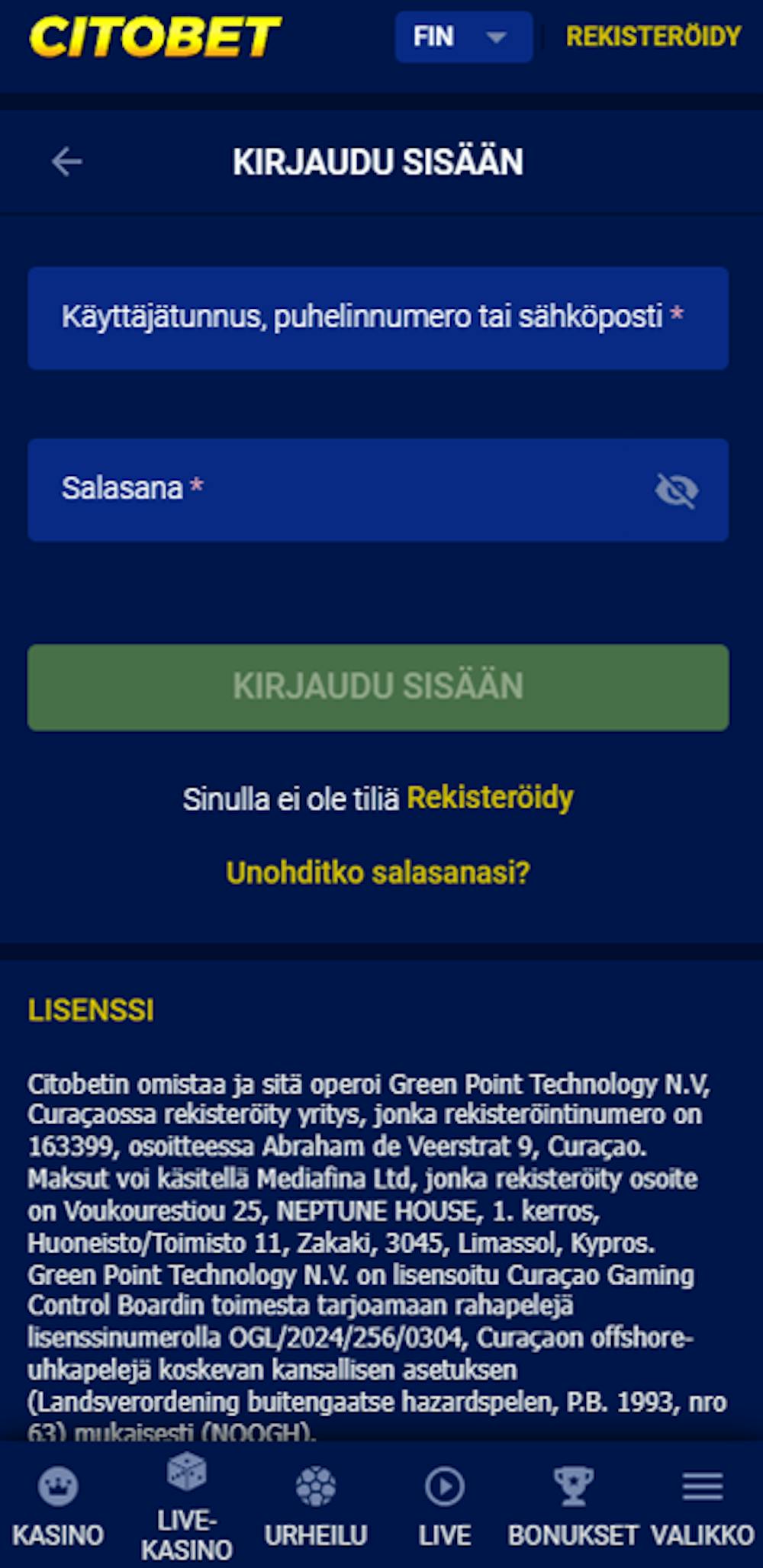 Rekisteroityminen Citobet Casinolle