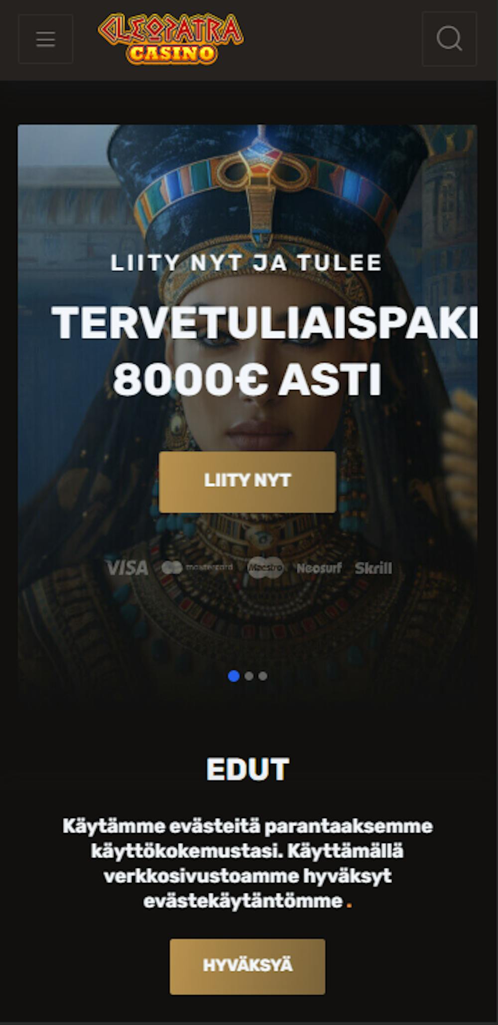 Cleopatra Casinon tervetuliaisbonus tarjous