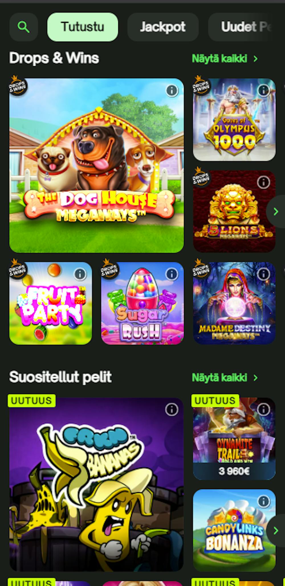 ComeOn Casinon pelivaihtoehdot