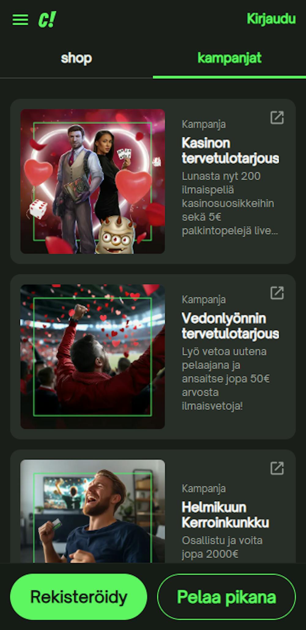 ComeOn Casinolle rekisteröityminen