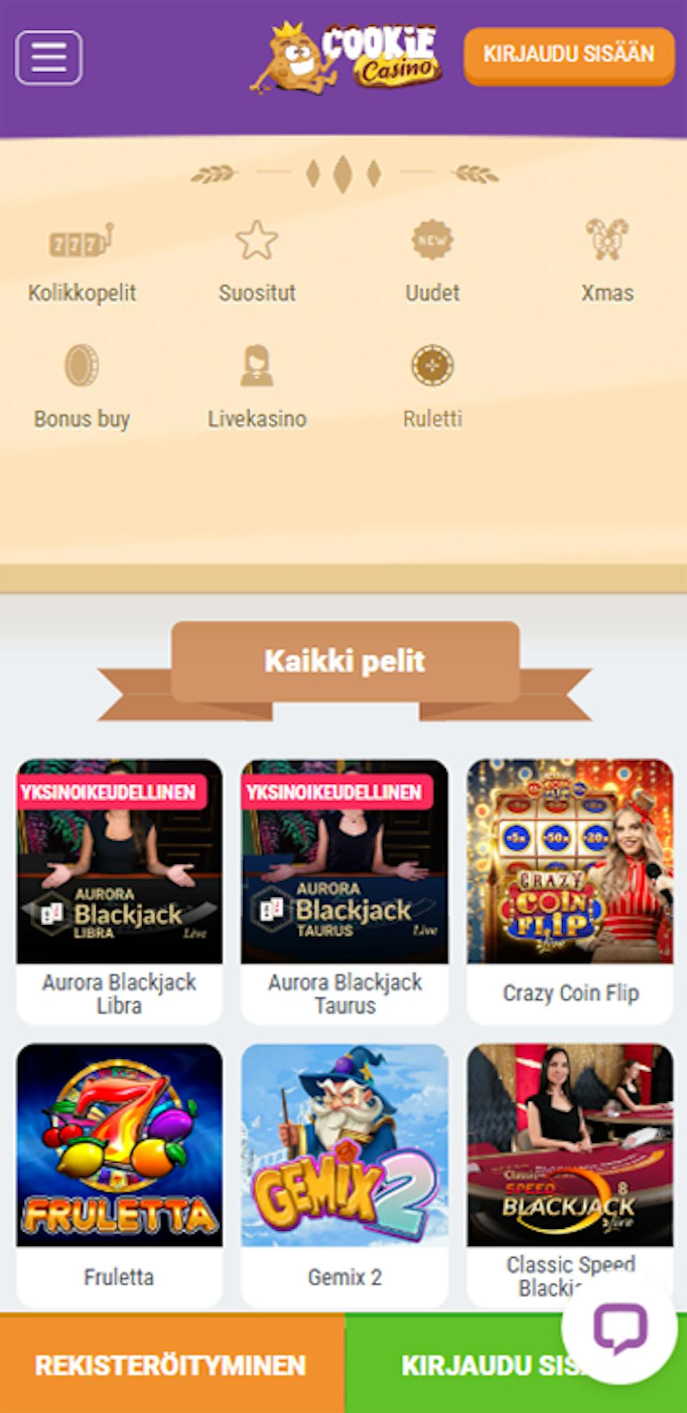 Cookie Casinon pelivalikoima