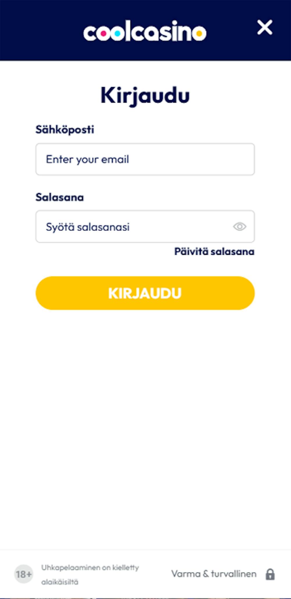 Pelitilin avaus Cool Casino nettikasinolle