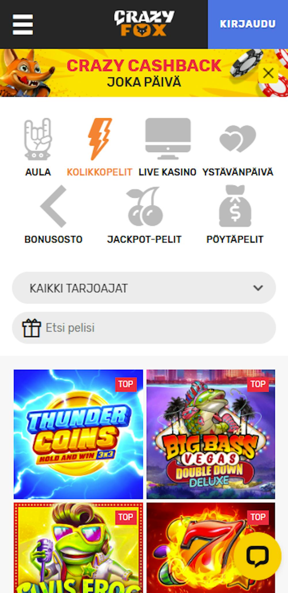 Crazy Foxin pelivalikoima