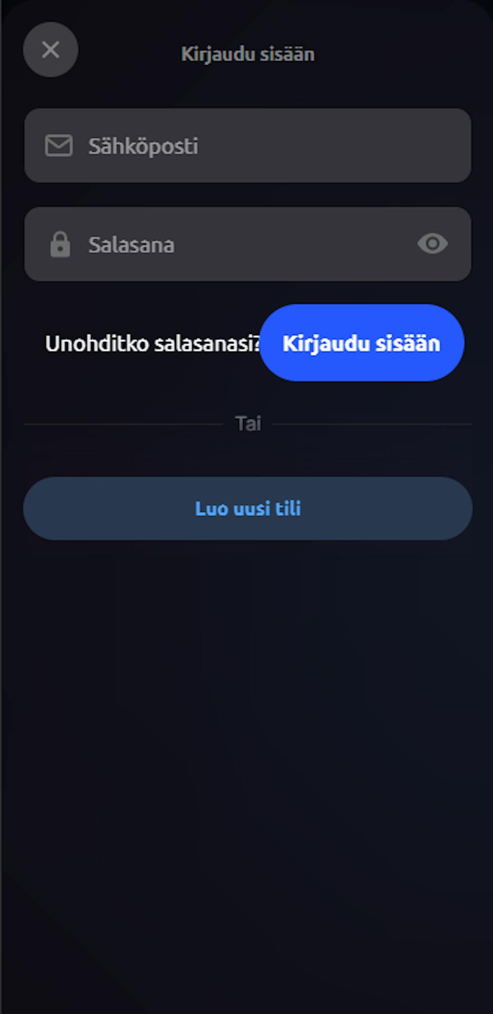 Pelitilin avaus Crusino Casinolle