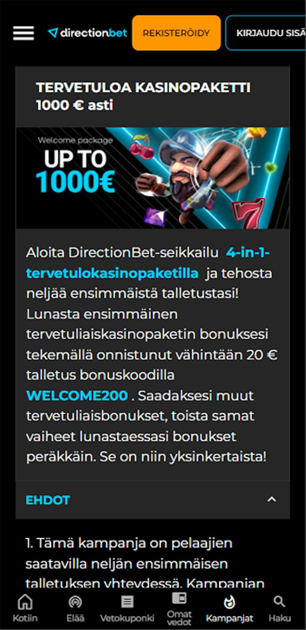 Directionbetin tervetulotarjous