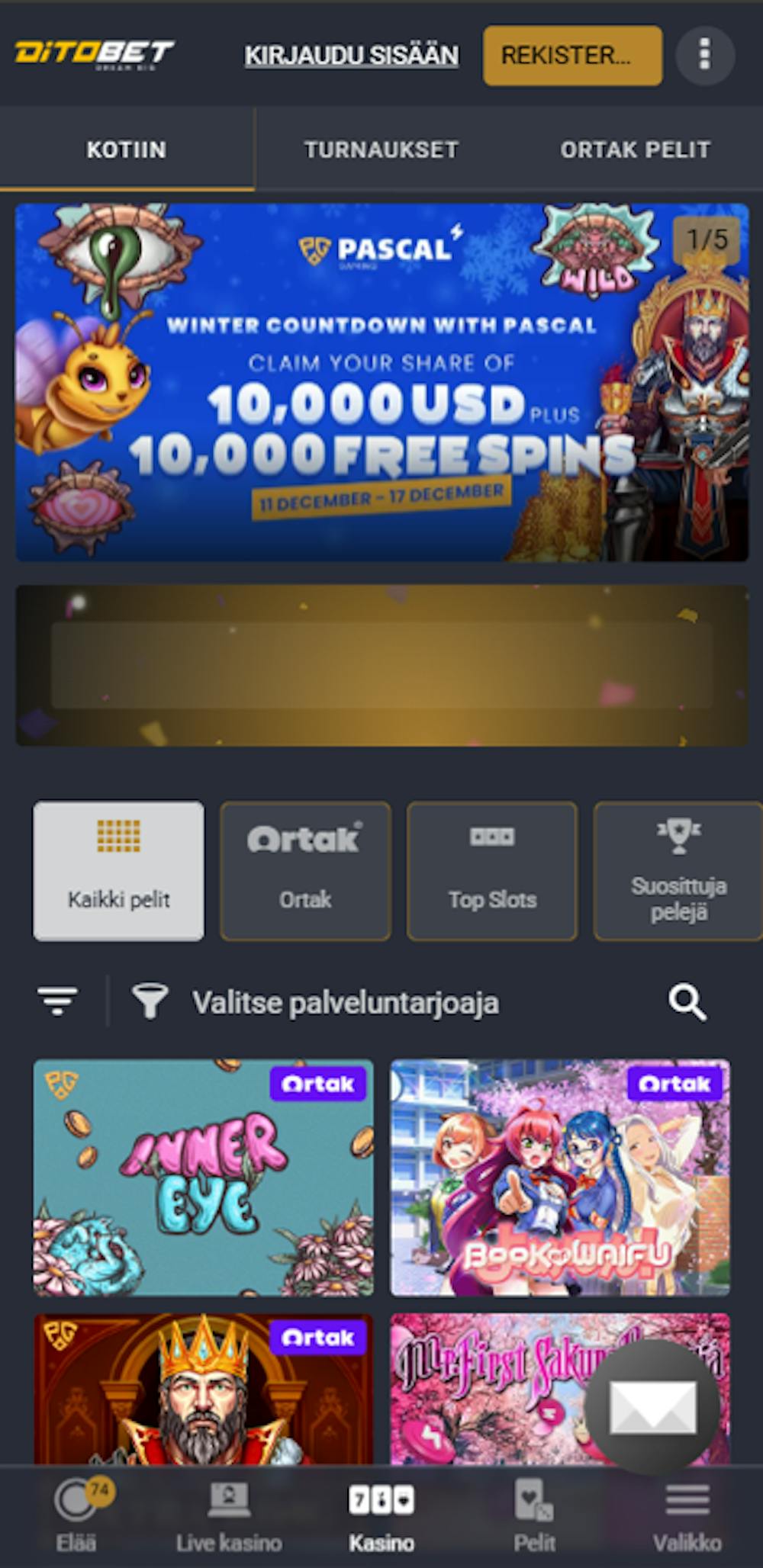 Ditobetin pelivalikoima