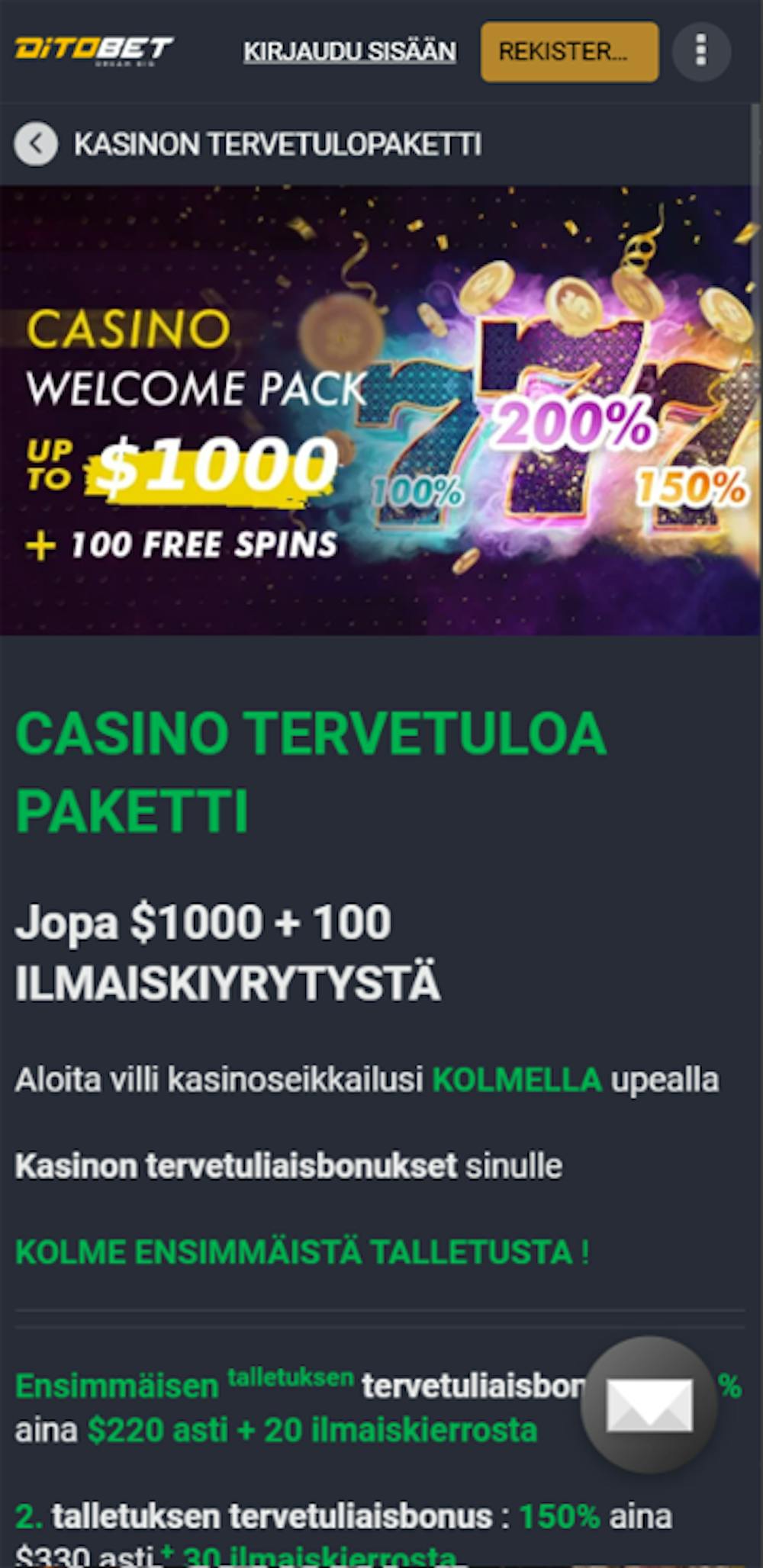 Ditobetin tervetulotarjous