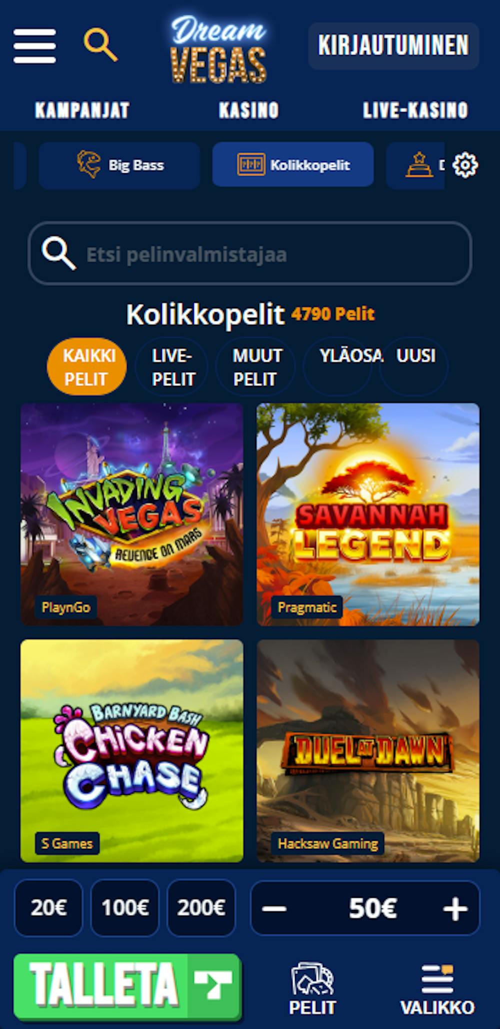 Dream Vegas nettikasinon pelit
