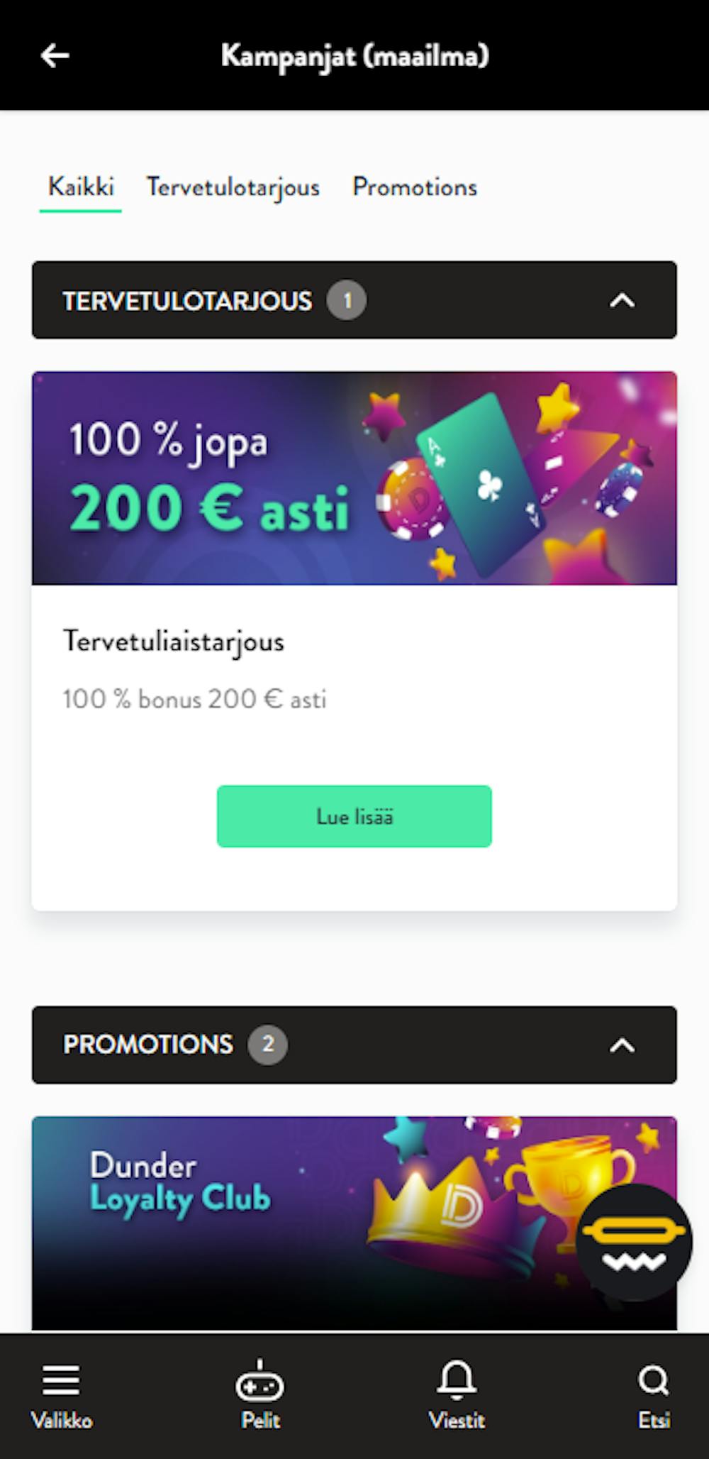 Dunderin tervetuliaisbonus