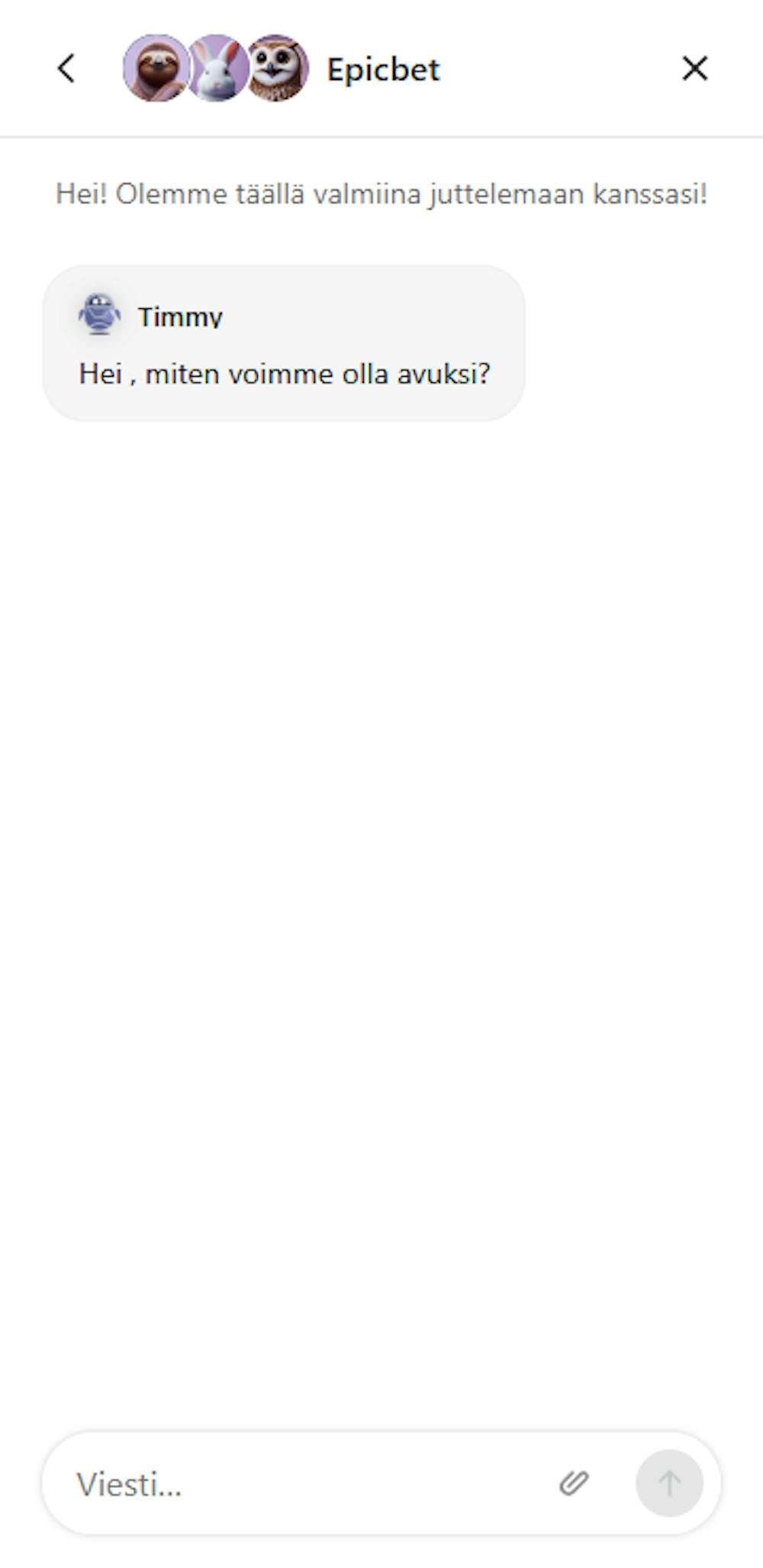 Epicbet kasinon chatissa palveltiin suomeksi.