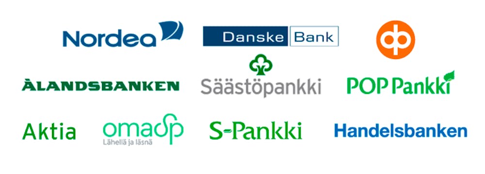 suomalaiset pankit jotka toimivat eutellerin kanssa Nordea Danske Bank OP Ålandsbanken Säästöpankki POP Pankki Aktia OmaSP S-Pankki Handelsbanken