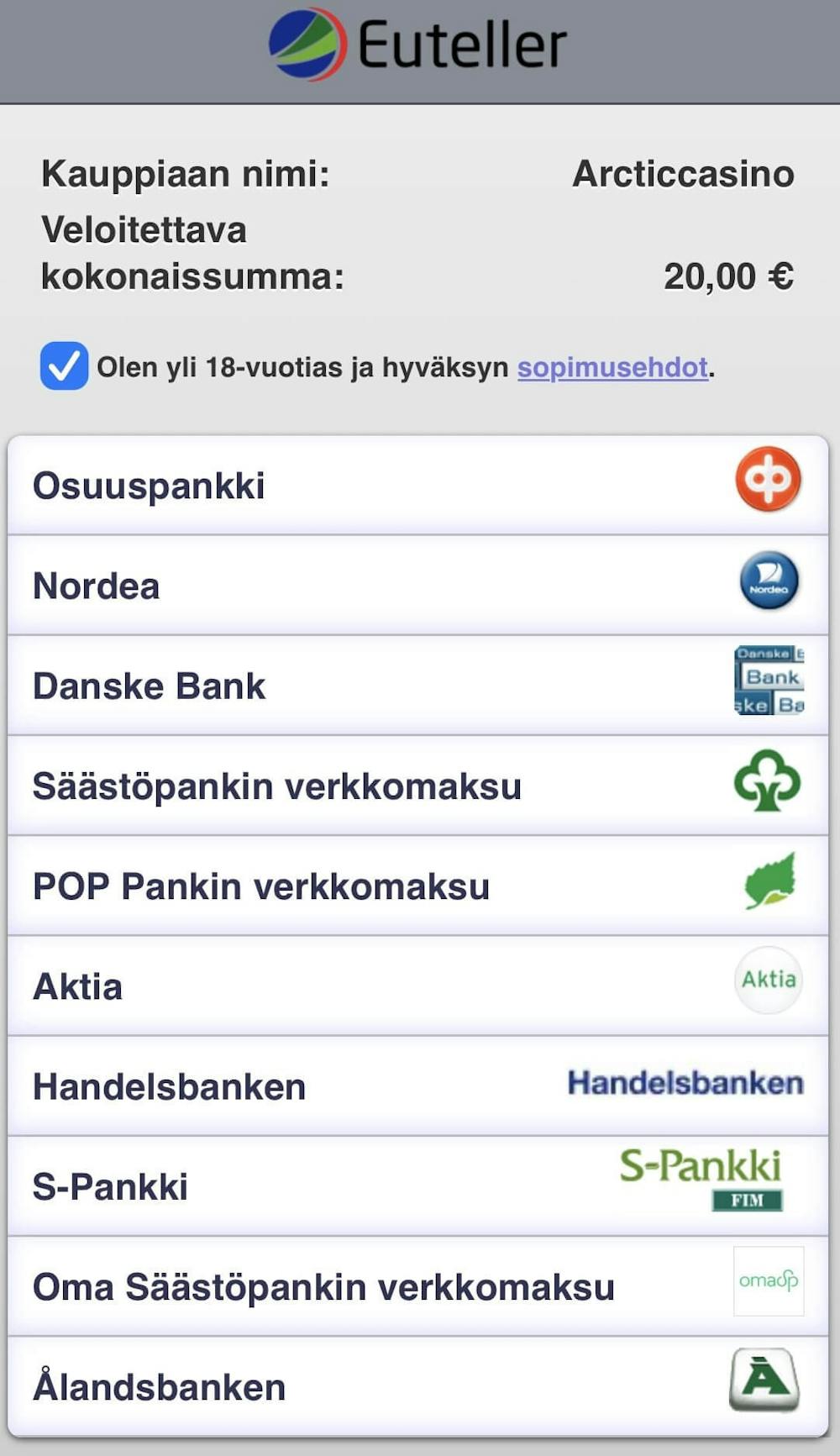 Euteller valitse pankki listalta