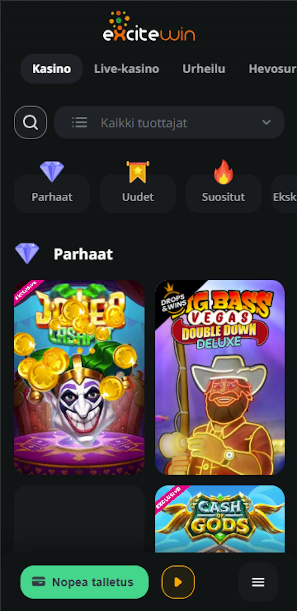 Excite Win kasinon pelejä