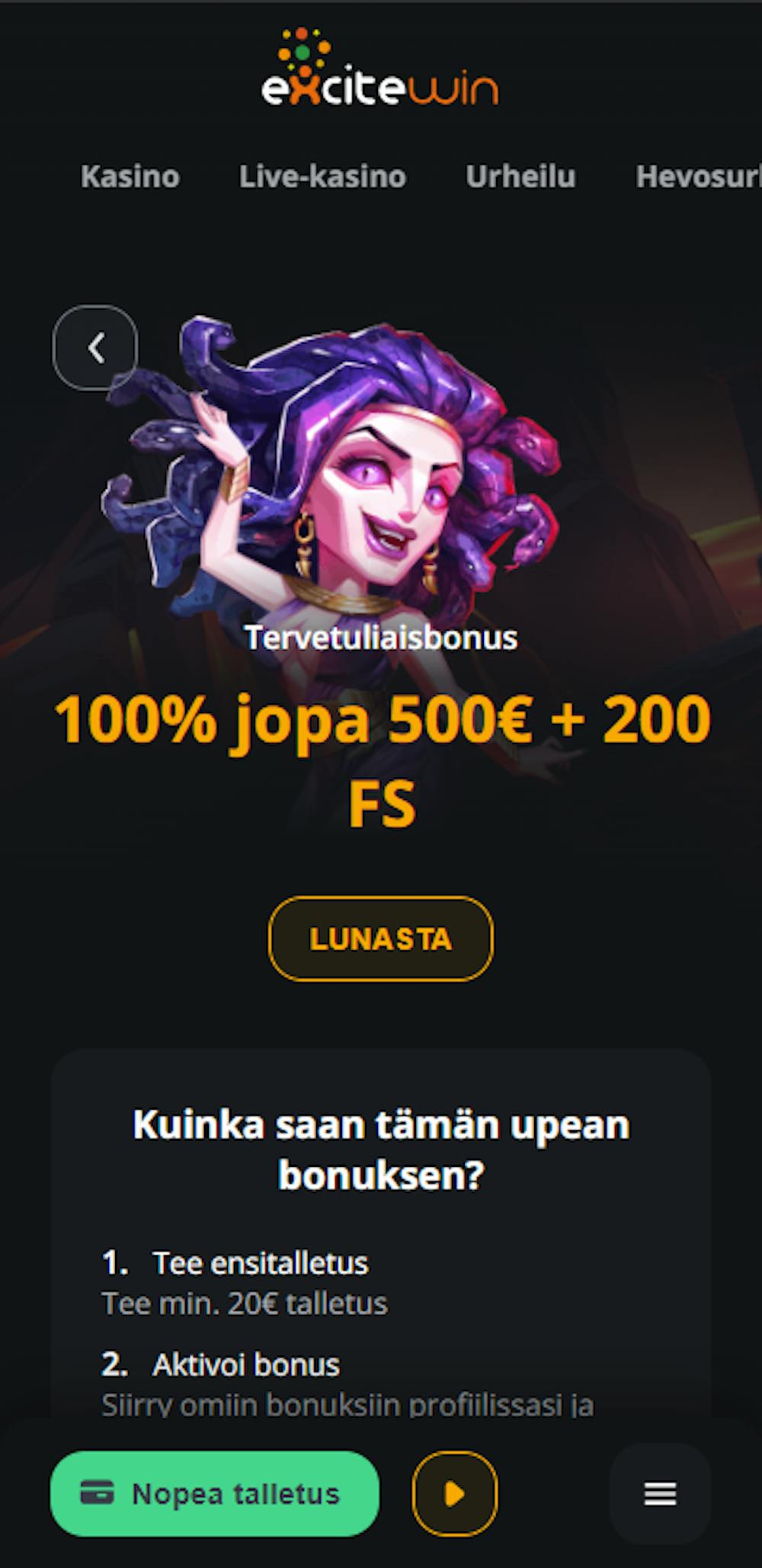 Excite Win kasinon tervetuliaisbonus