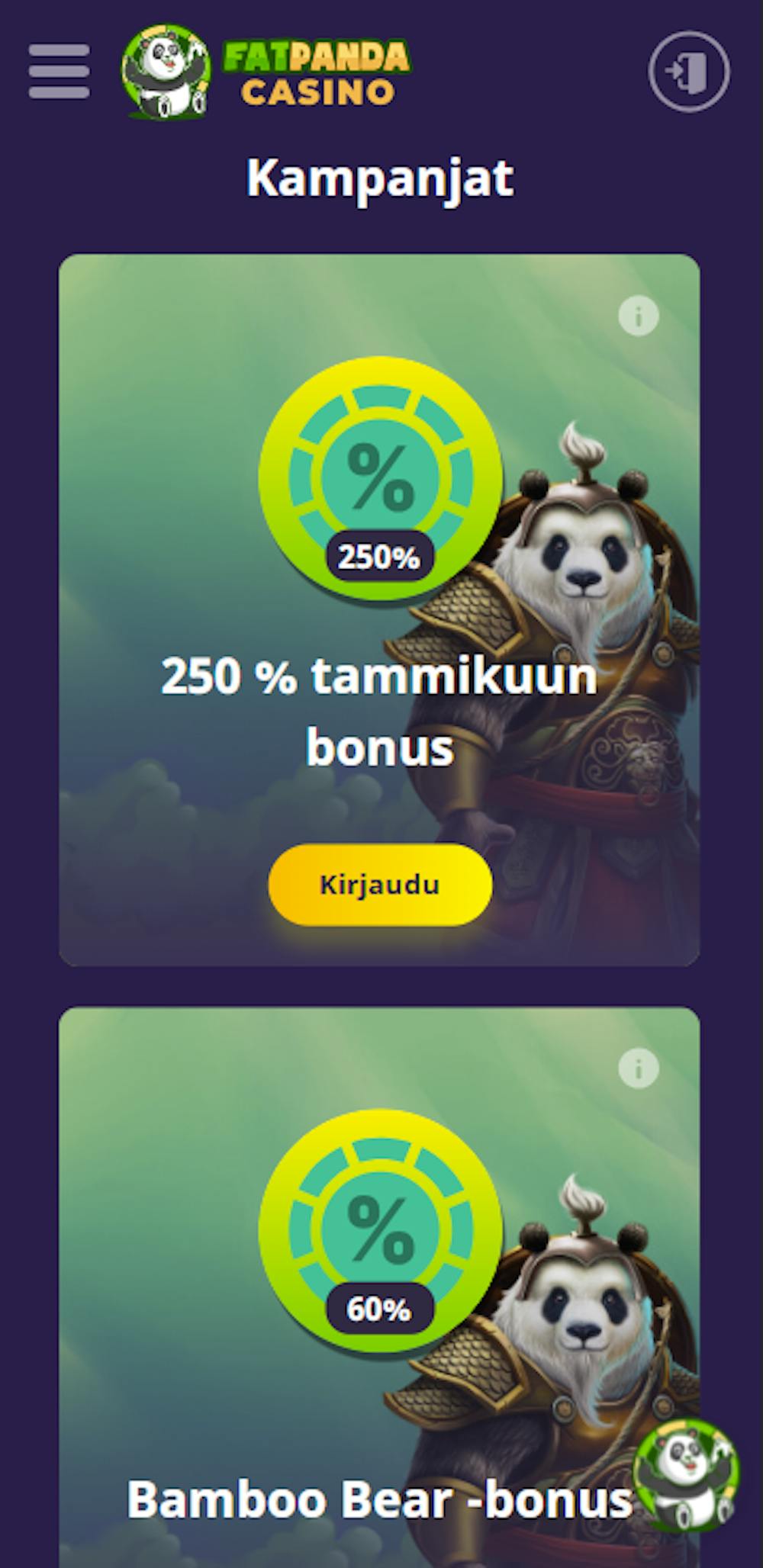 Fat Panda Casinon tervetuliaisbonus