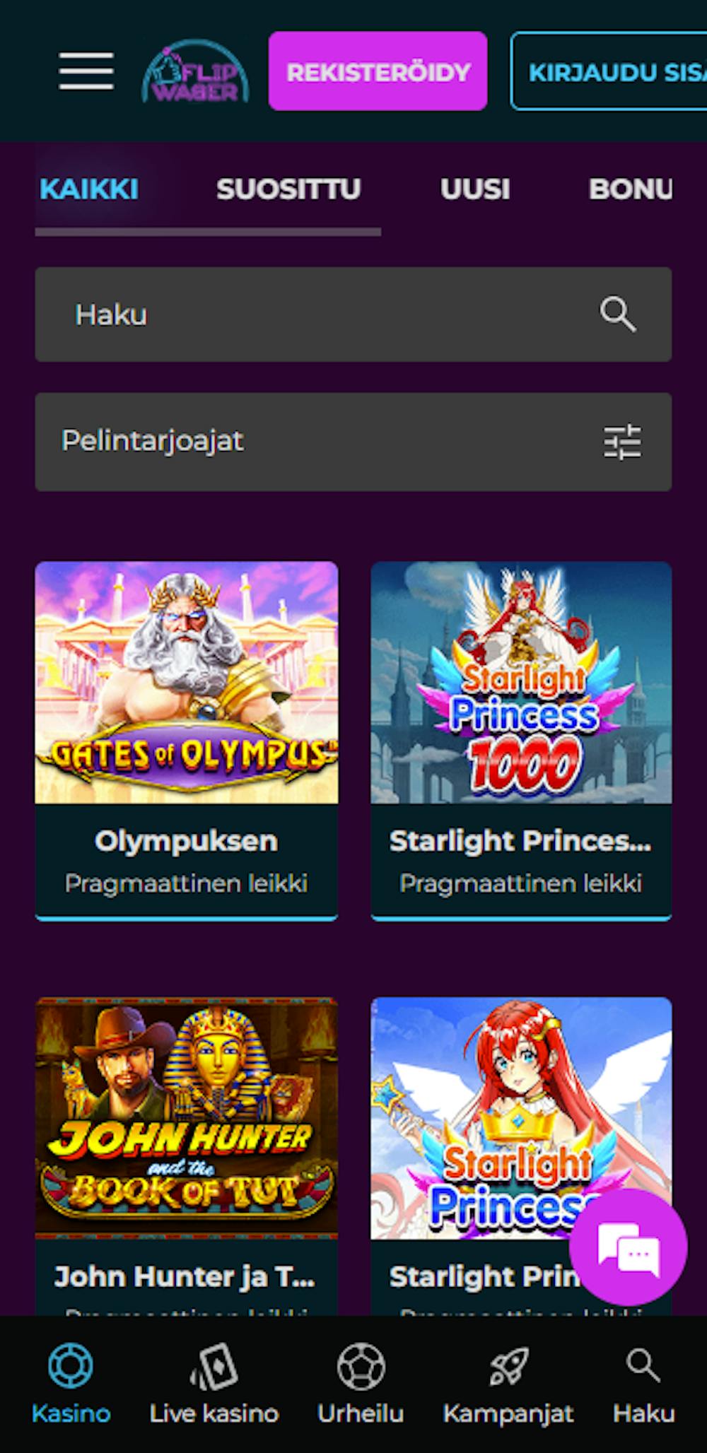 FlipWagerin pelivalikoima