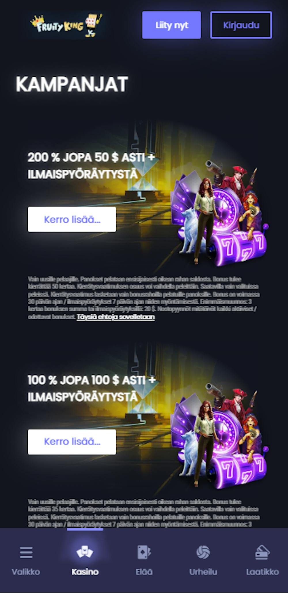 Fruity King Casinon tervetuliaisbonus