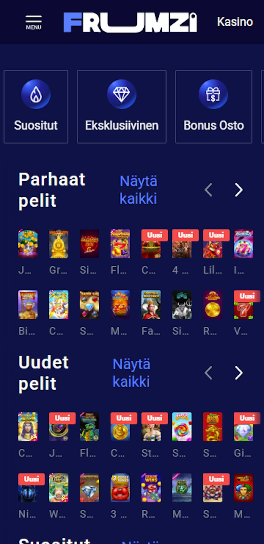 Frumzi nettikasinon pelivalikoimaa
