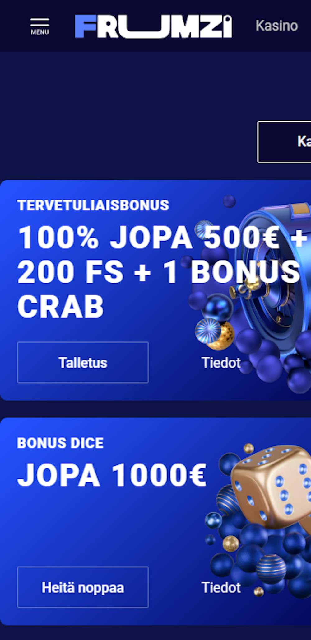 Tervetuliaisbonus Frumzi nettikasinolla