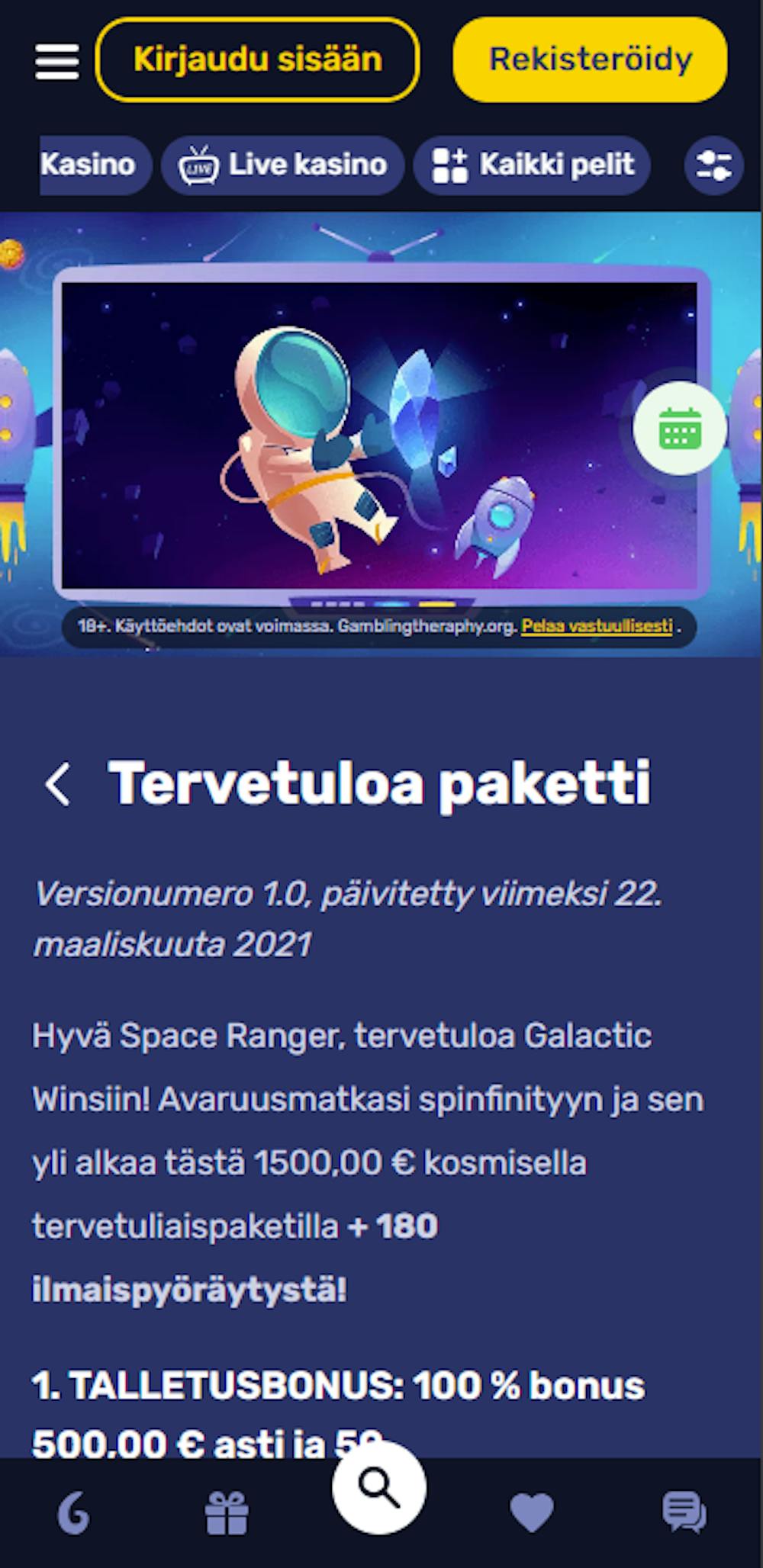 galacticwinsin tervetulotarjous