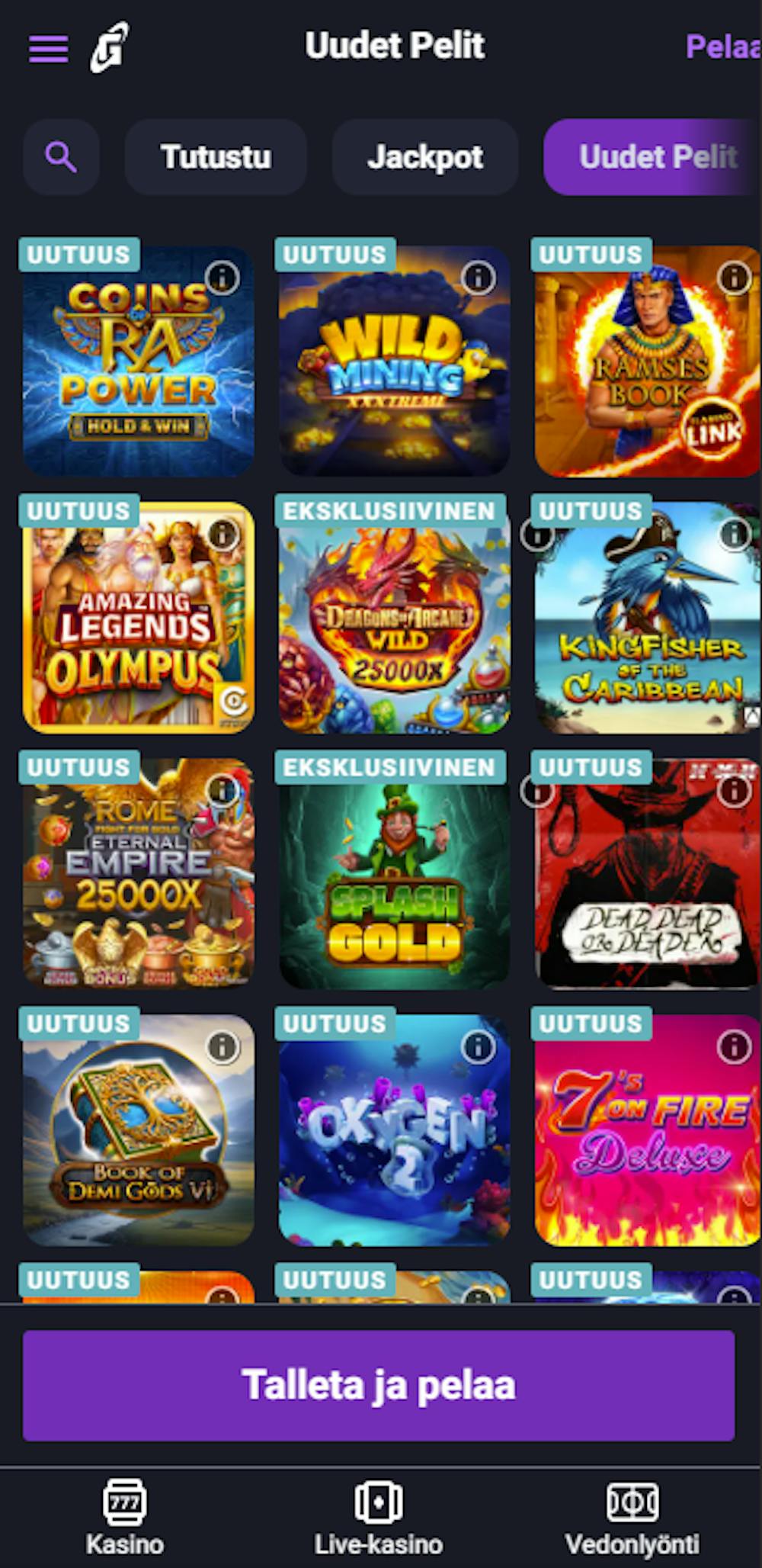 Galaksino Casino pelit