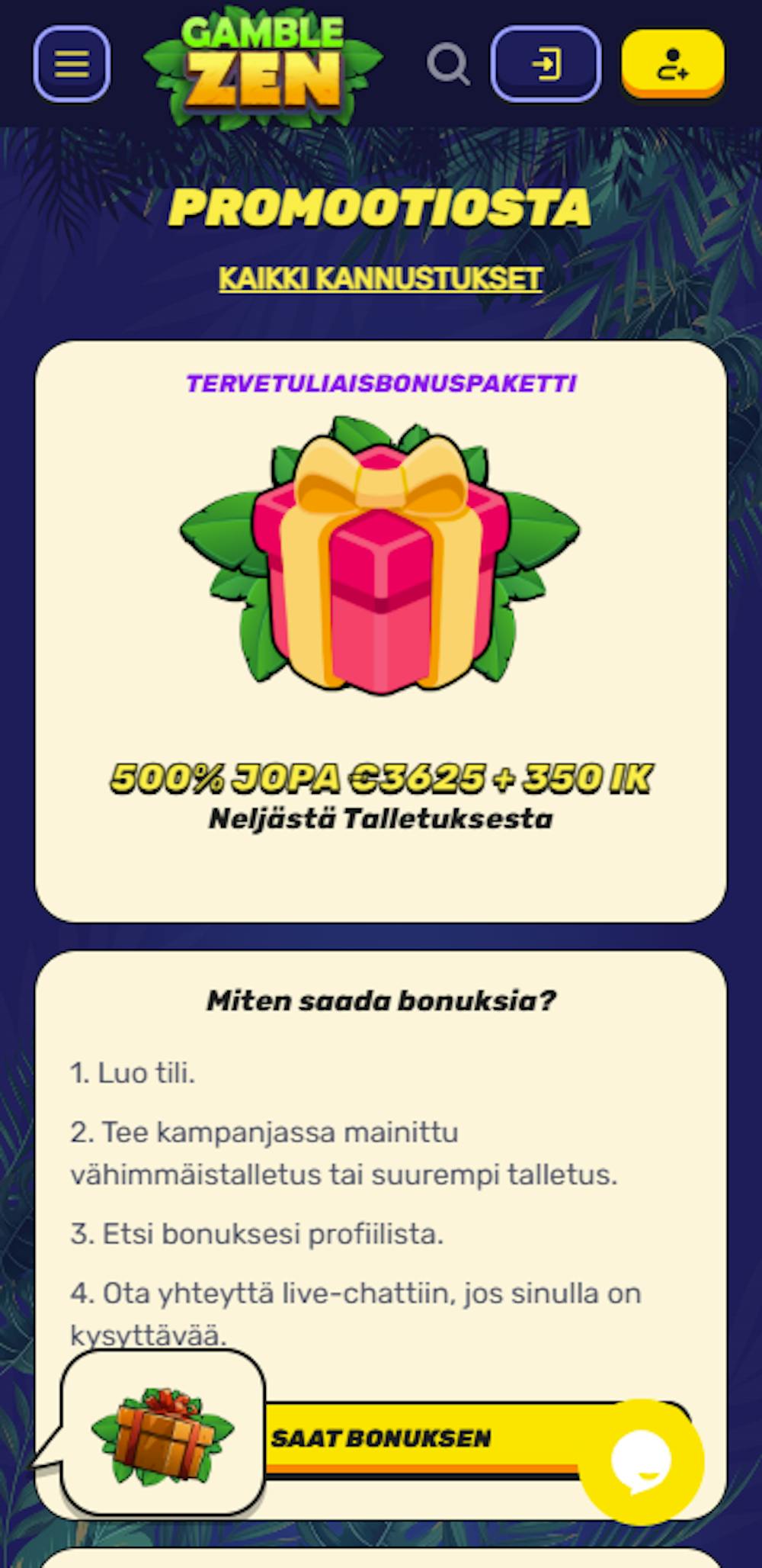 Gamblezen kasinon tervetuliaisbonus