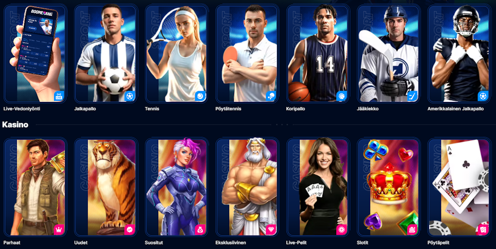 BoomerangBet nettikasinon pelejä.
