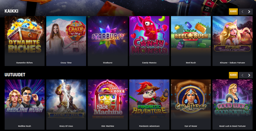 Pelivalikoimaa Casino Universe kasinolla.