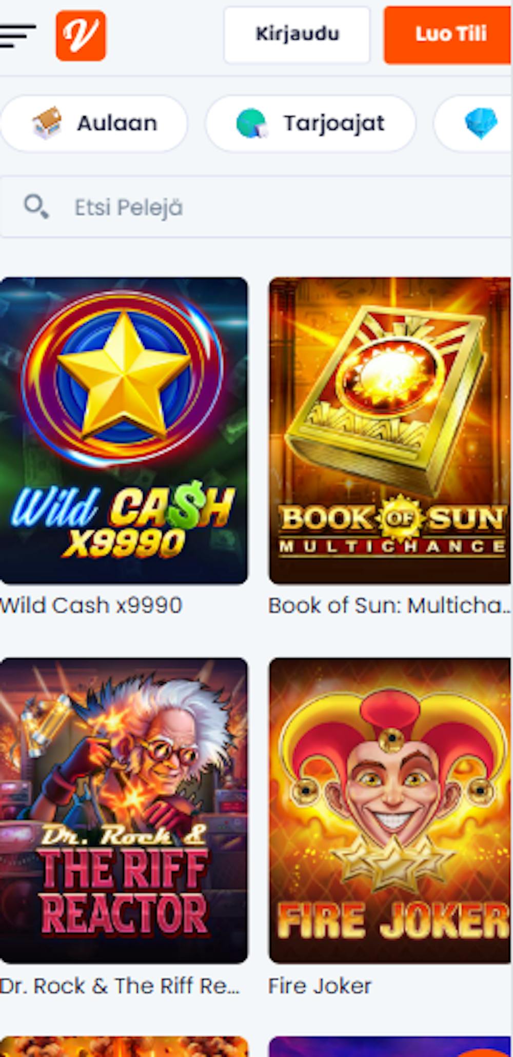 Casino Vibesin pelejä ovat esimerkiksi Fire Joker ja Book of Sun.