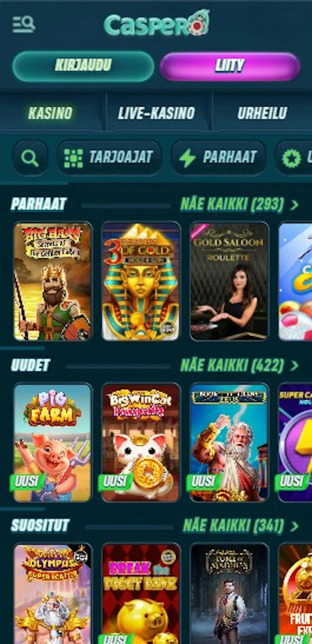 Caspero Casinon peleissä on esimerkiksi Pig Farn, Gold Saloon Roulette ja monet muut kasinopelisuosikit.