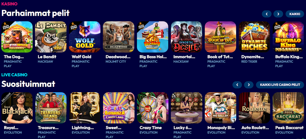 Cool Casino nettikasinon pelivalikoimaa.