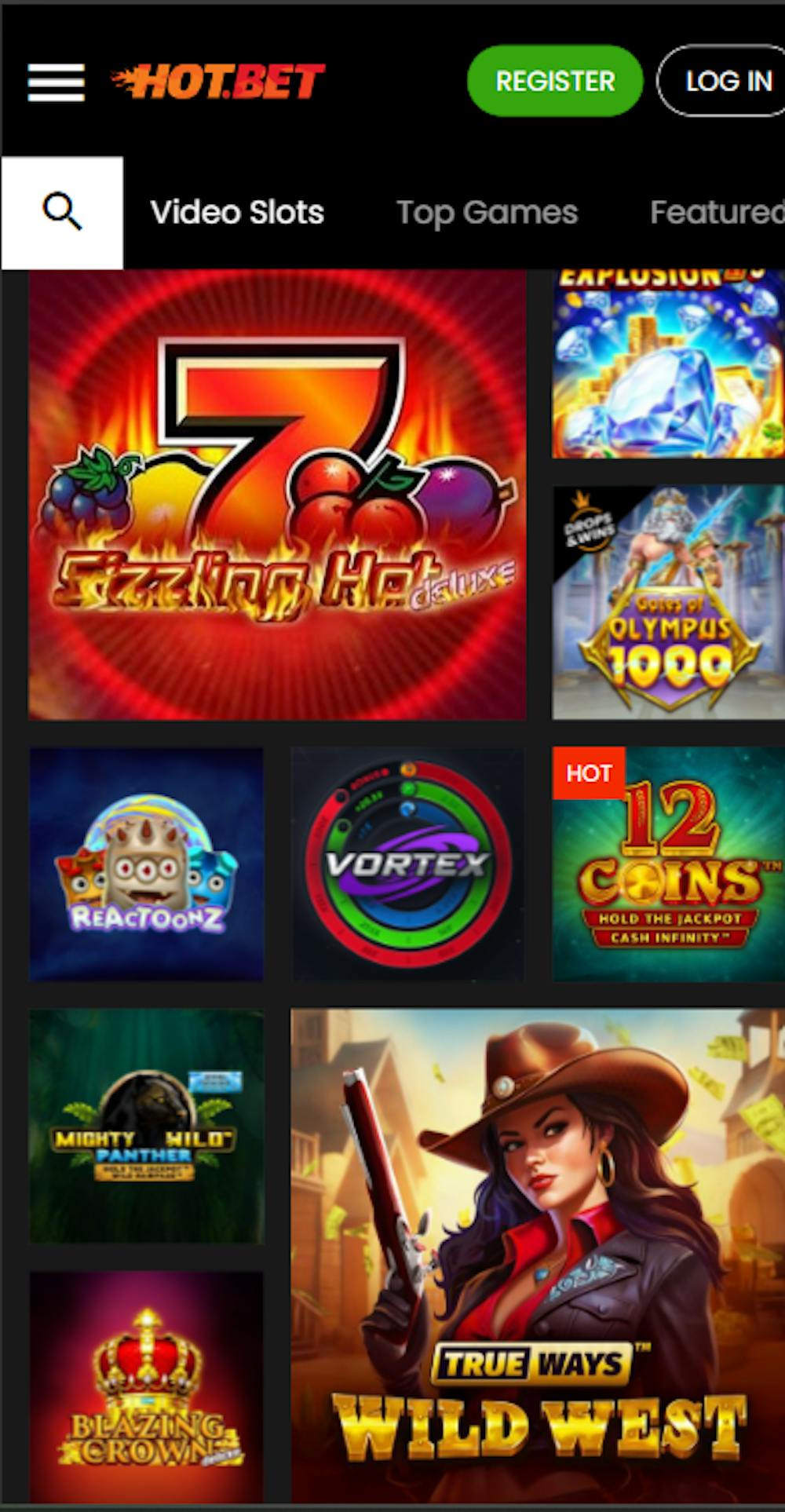 Hotbet kasinon pelivalikoimaa.