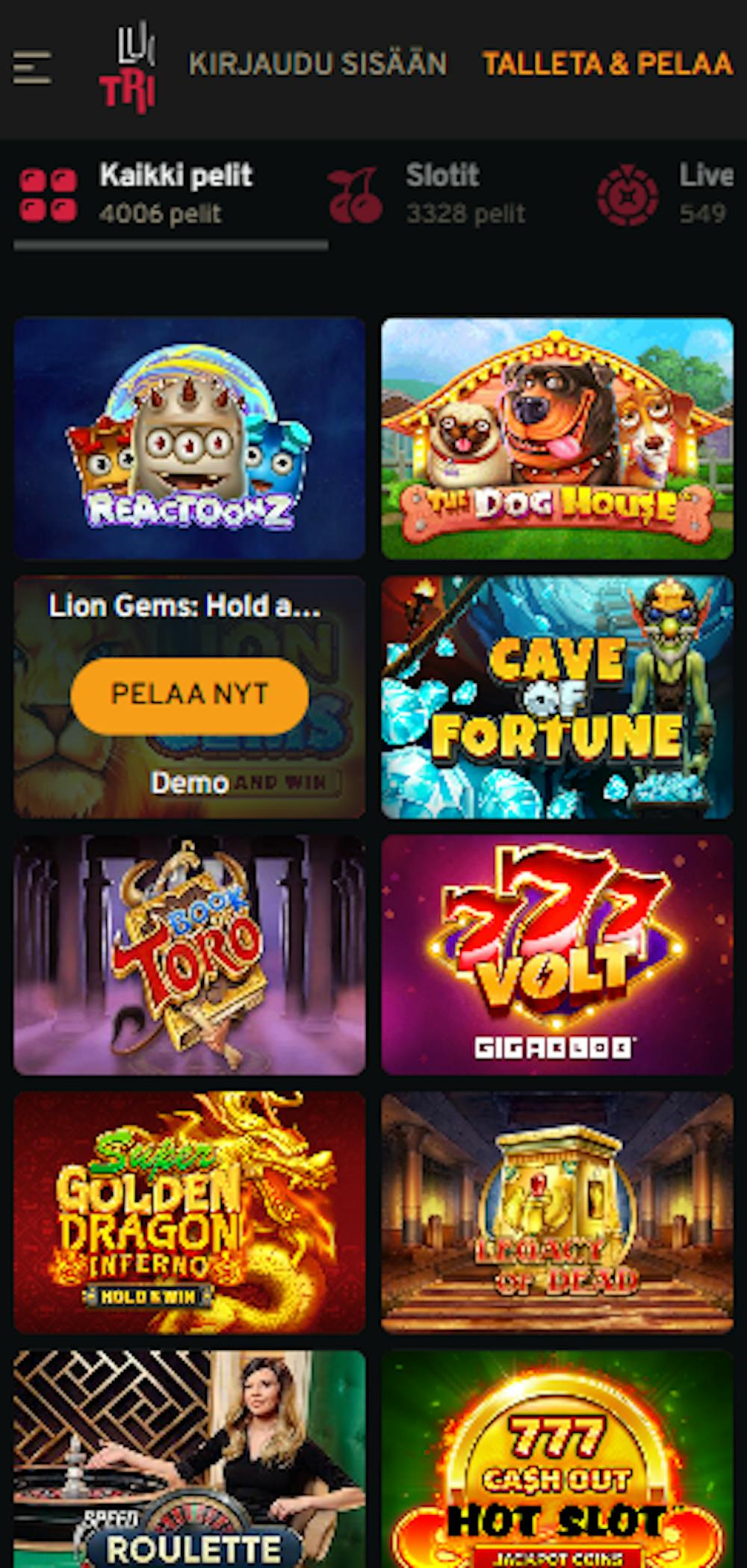 Lucky Trunk Casinon pelejä ovat esimerkiksi Reactoonz ja The Dog House.