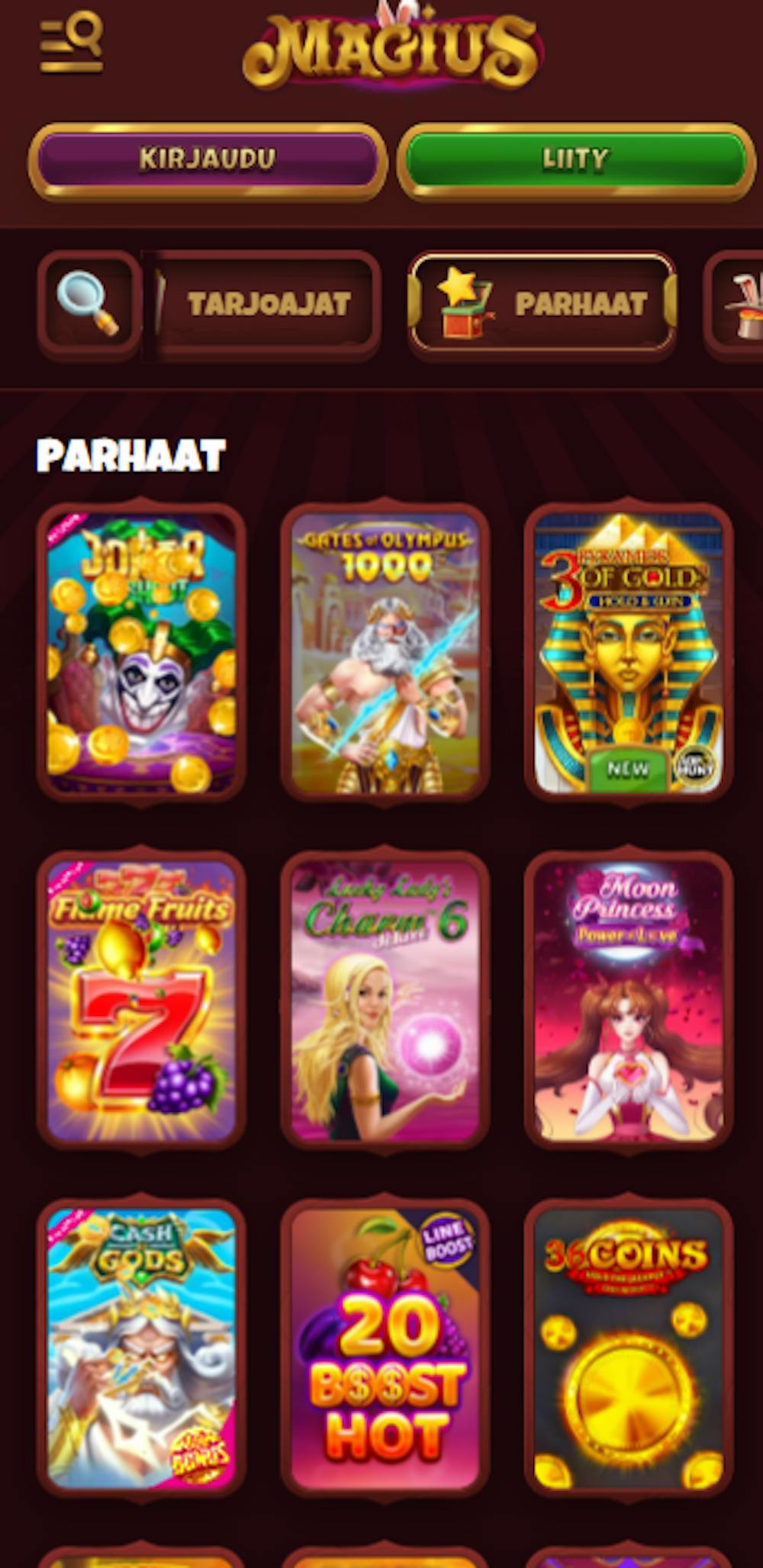 Magius Casinon pelivalikoimassa on esimerkiksi Gates of Olympus ja Cash of Gods.