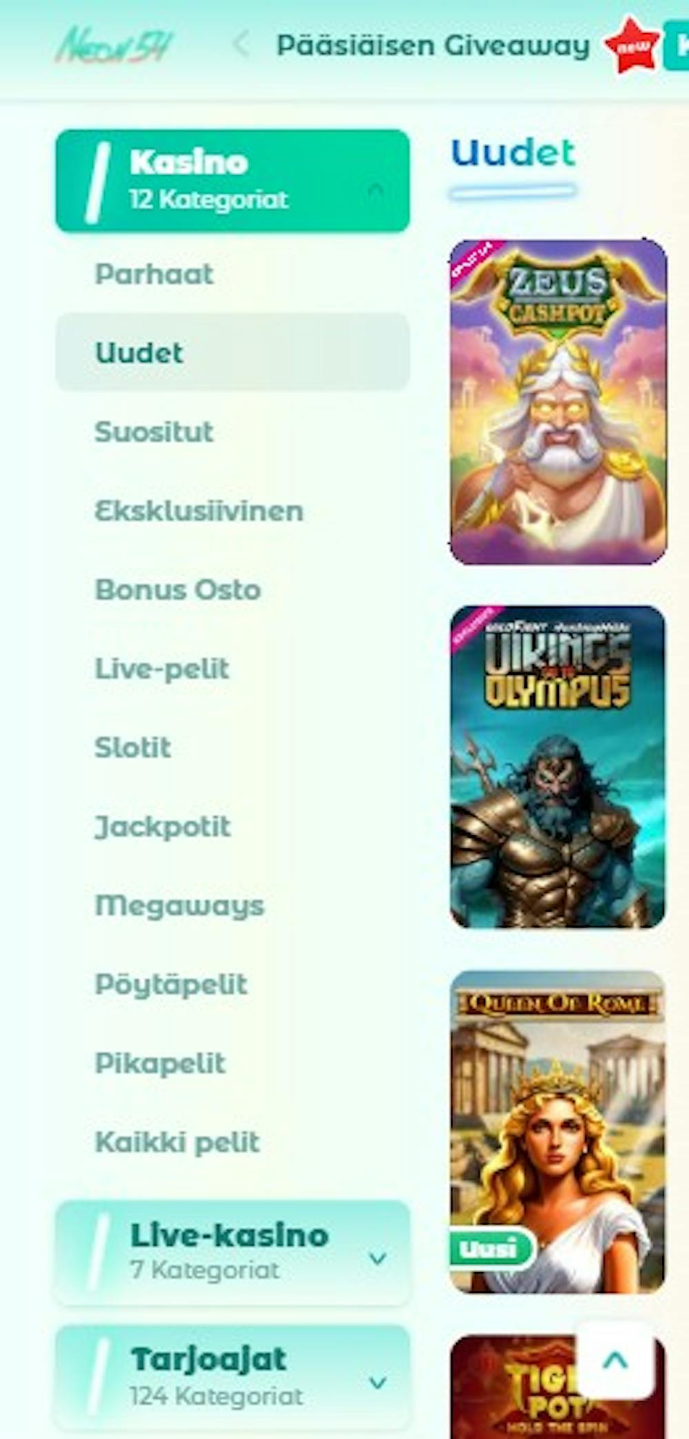 Neon 54 on monia suosittuja kolikkopelejä ja muita kasinopelejä.