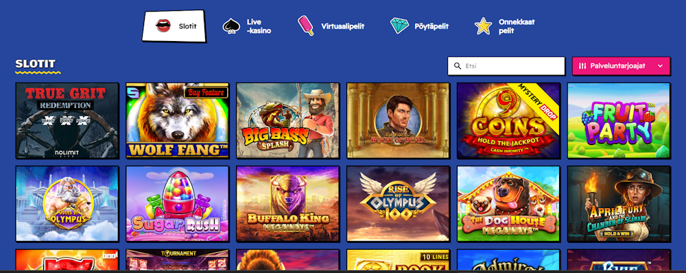 Ohmyzino nettikasinon pelivalikoimaa.