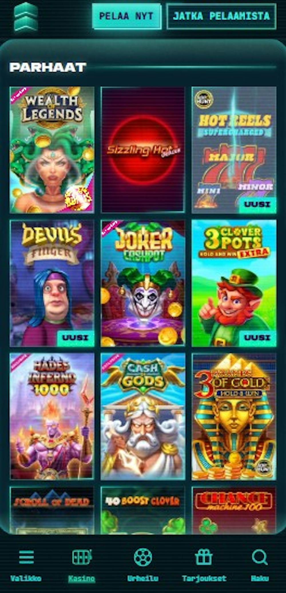 Power Up kasinon pelivalikoimassa ovat esimerkiksi Cash of Gods ja Wealth of Legends.
