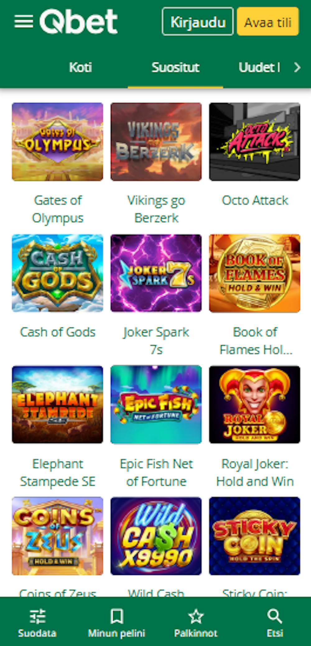 Qbet Casinon pelivalikoimasta löytyy esimerkiksi Gates of Olympus ja Cash of Gods.