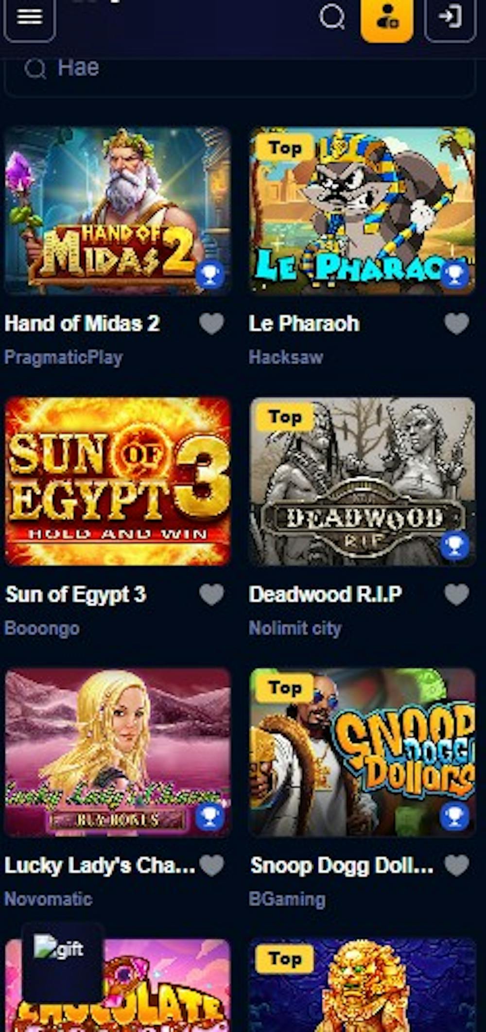 Rio Ace kasinon peleihin kuuluvat esimerkiksi Sun of Egypt 3, Deadwood RIP ja monet muut kolikkopelit.