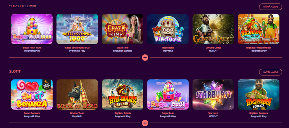 Slot Paradise kasinon pelivalikoimaa.