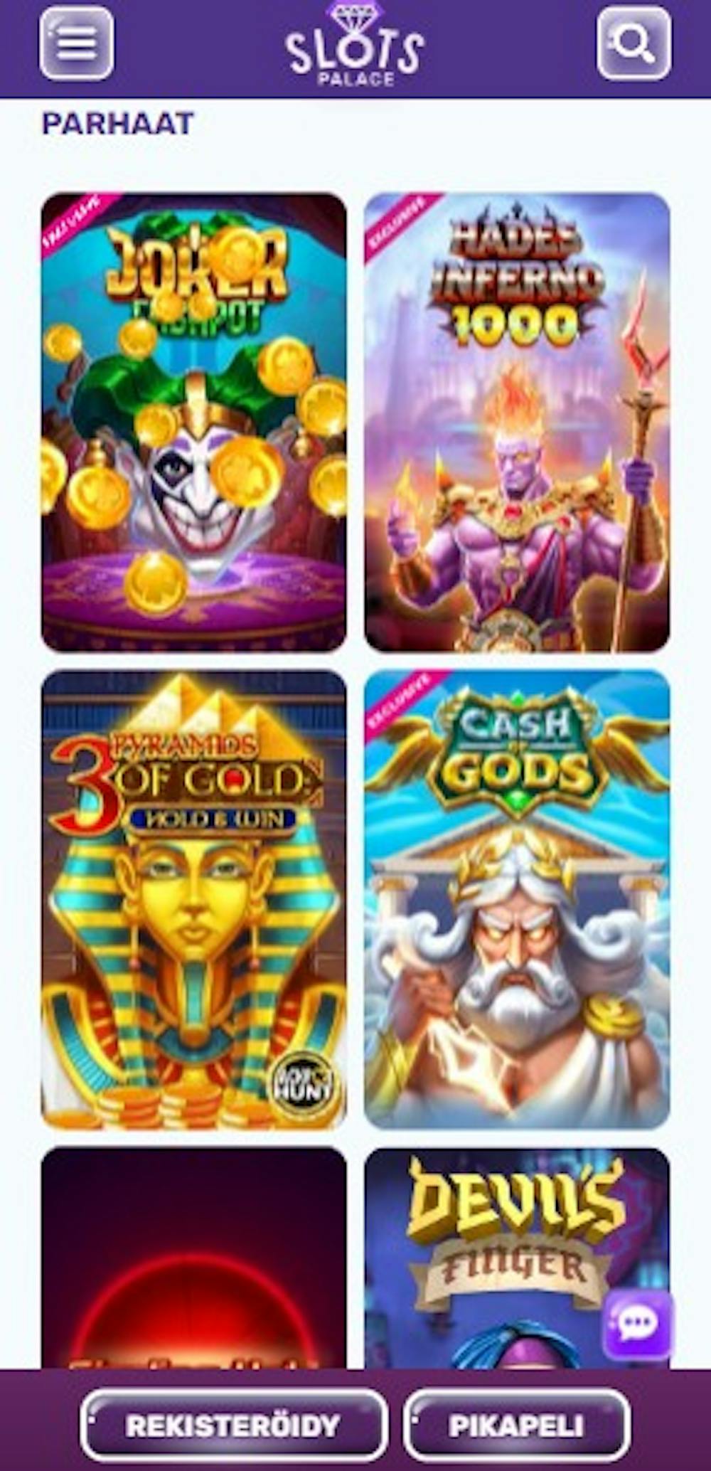 Slots Palacen pelejä ovat esimerkiksi Joker Cashpot ja Cash of Gods.